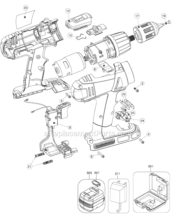 Page A Diagram and Parts List for HPD14K-2 Type 1 Black and Decker Cordless Drill